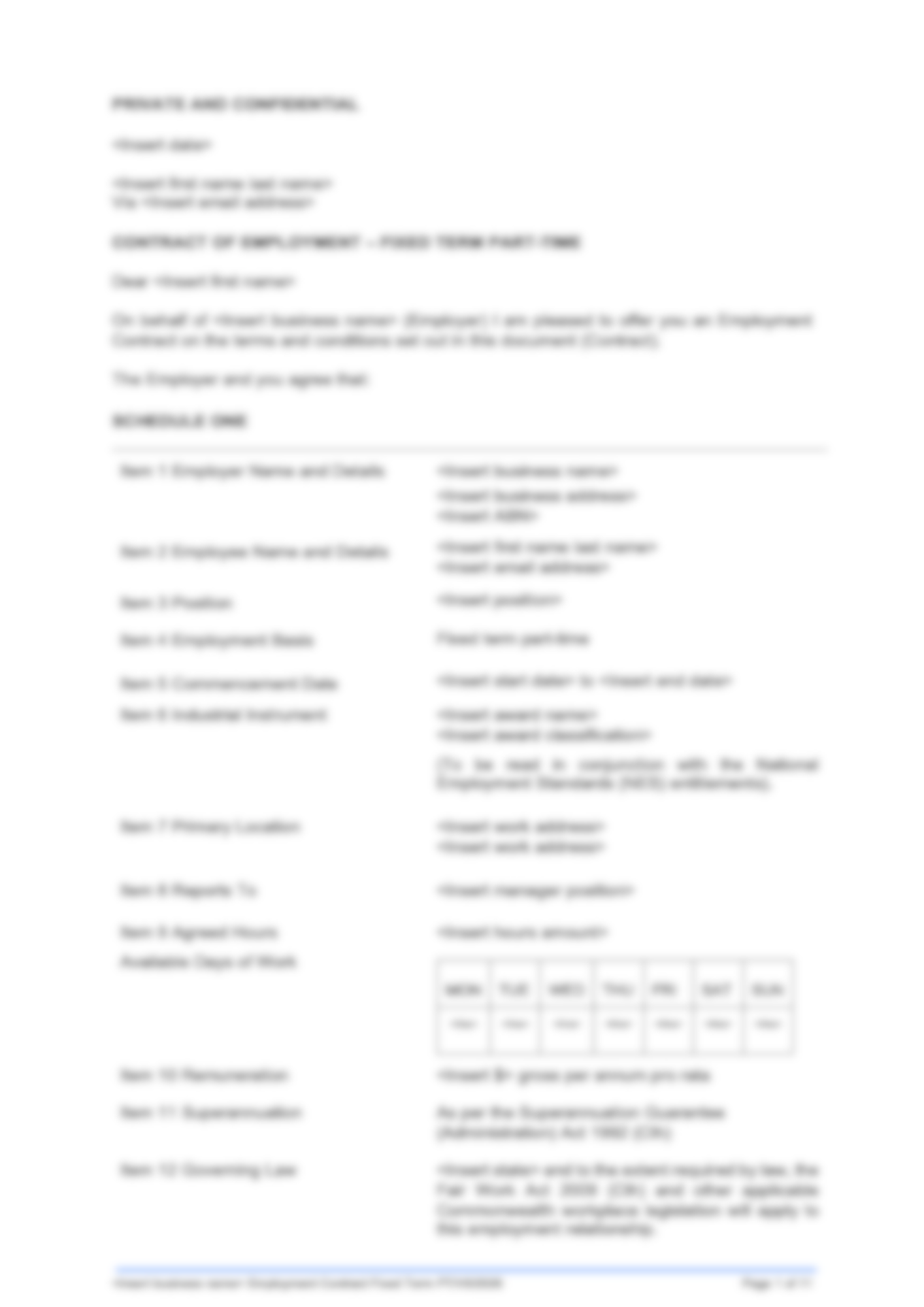Fixed-term Part-time Employment Contract