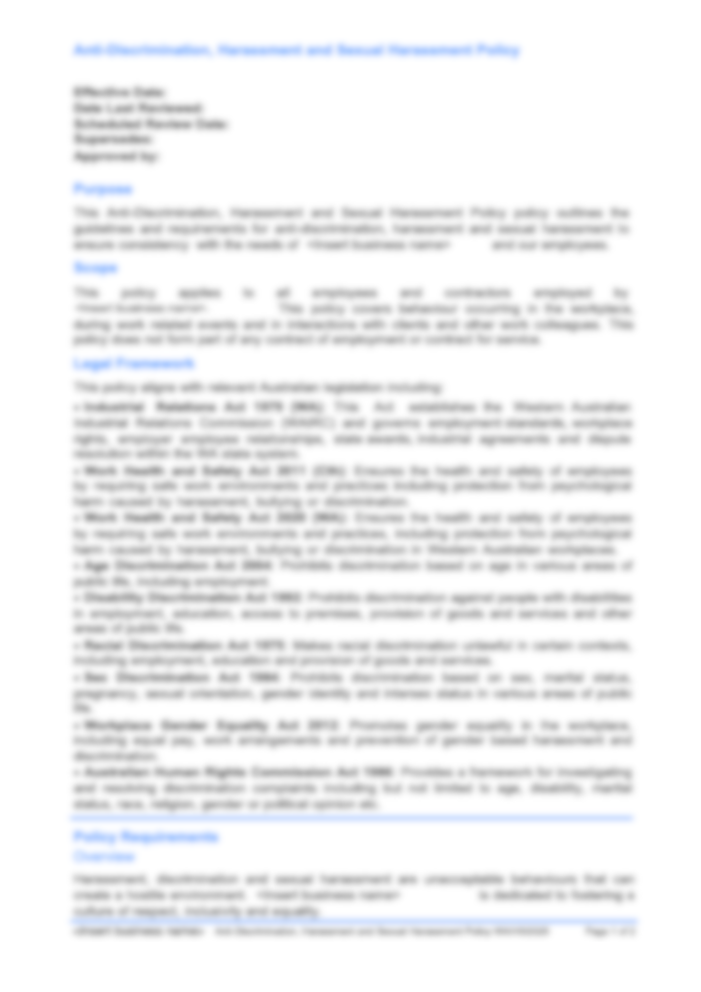 Anti-discrimination, Harassment and Sexual Harassment Policy