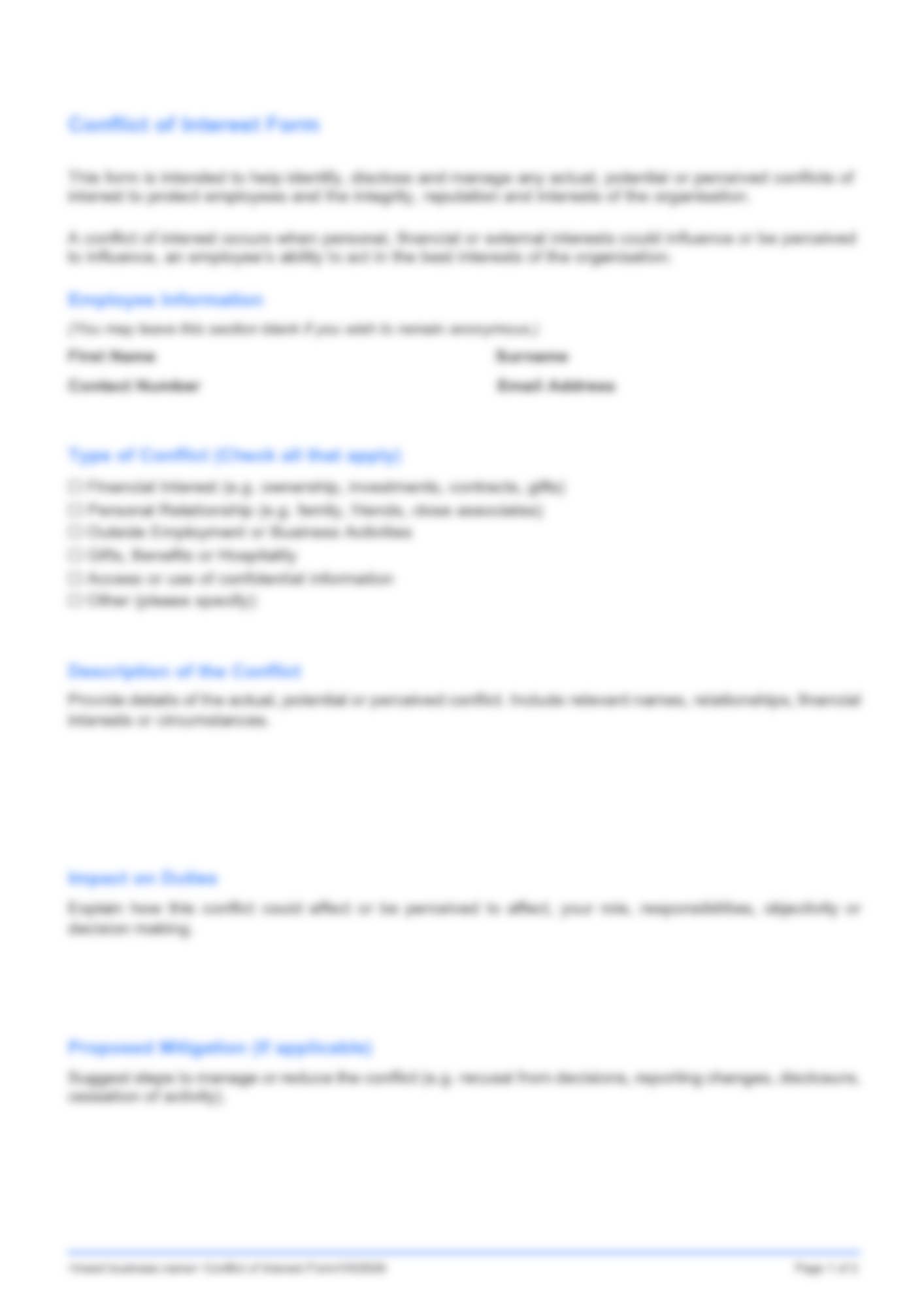 Conflict of Interest Disclosure Form