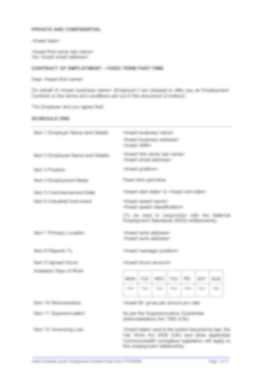 Fixed-term Part-time Employment Contract