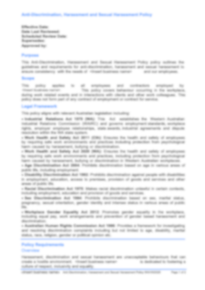 Anti-discrimination, Harassment and Sexual Harassment Policy