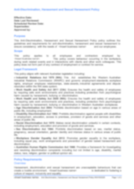 Anti-discrimination, Harassment and Sexual Harassment Policy
