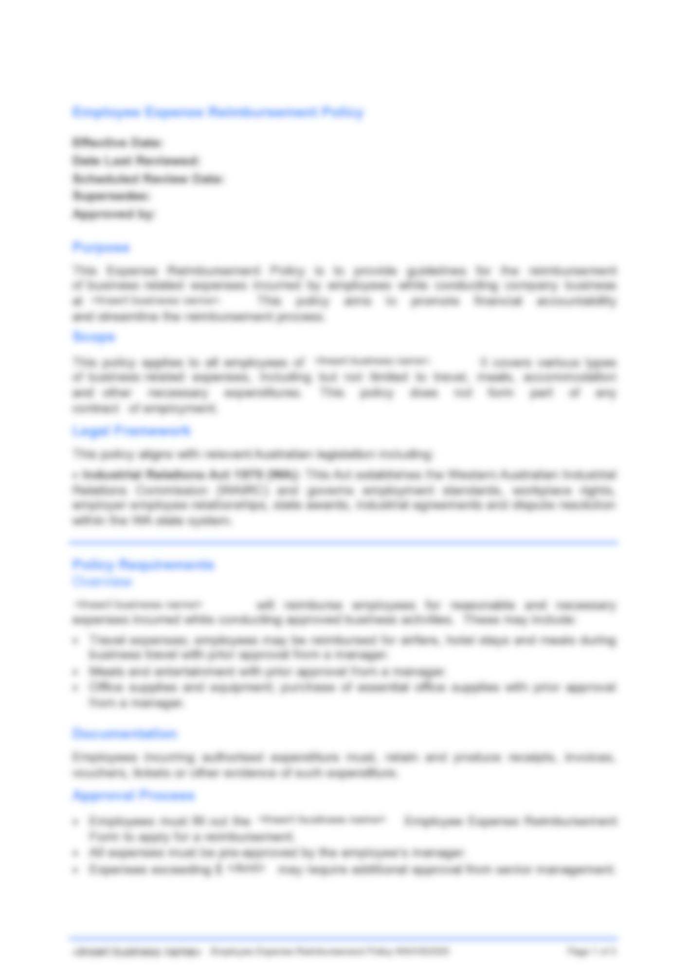 Employee Expense Reimbursement Policy