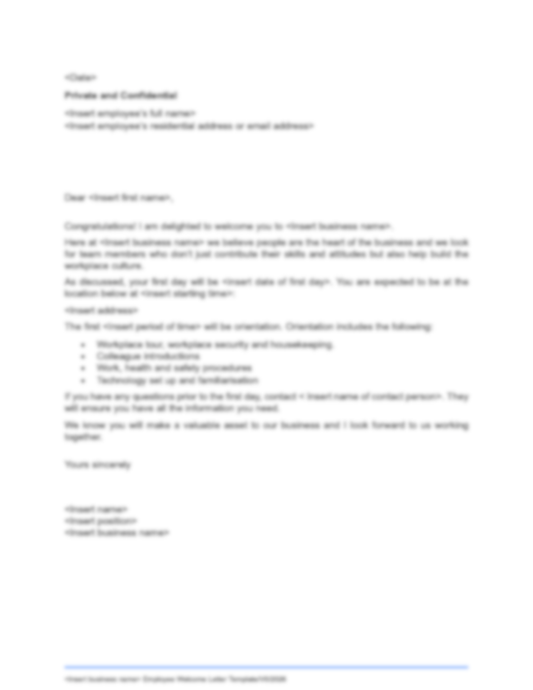 Employee Welcome Letter