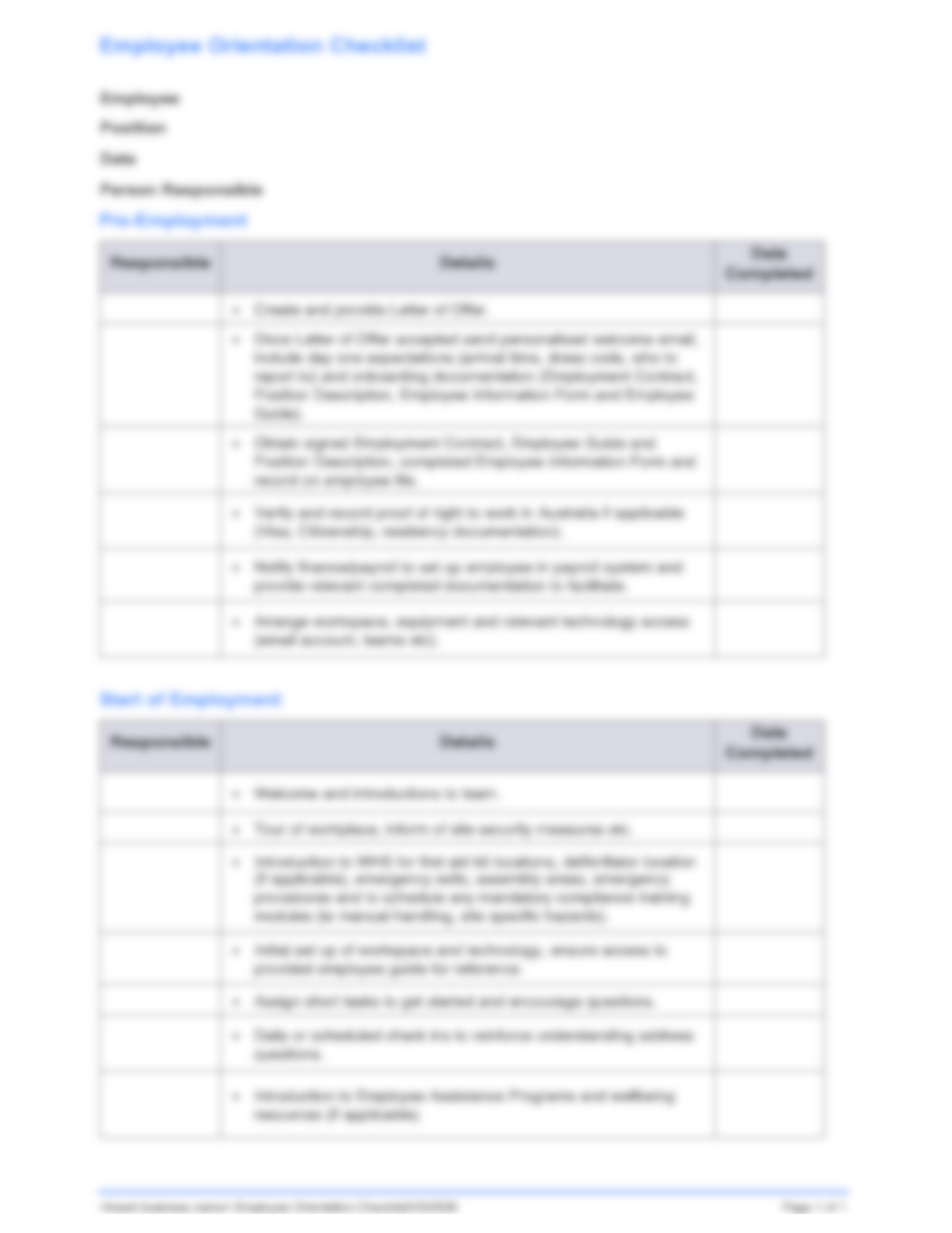 Employee Orientation Checklist