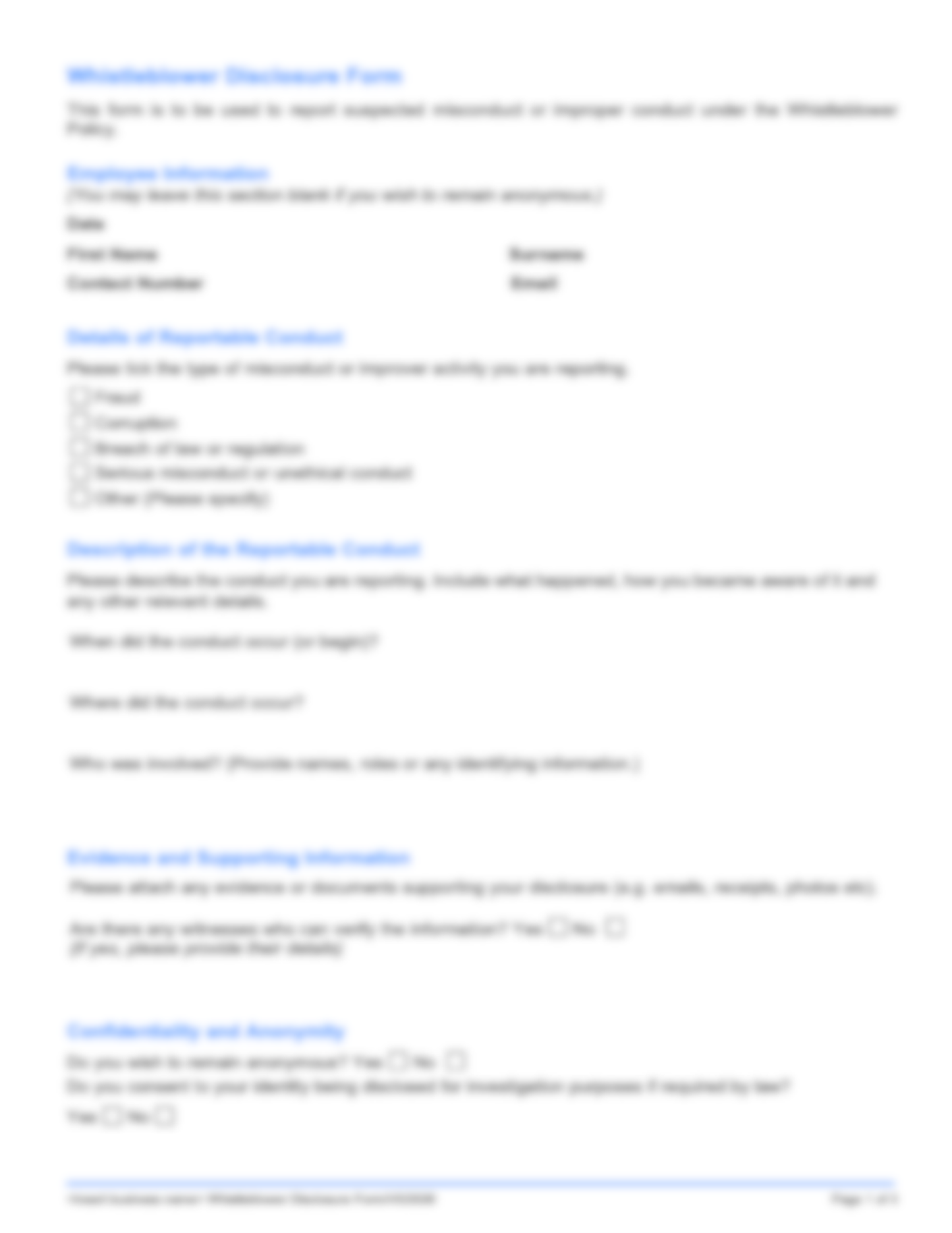 Whistleblower Disclosure Form