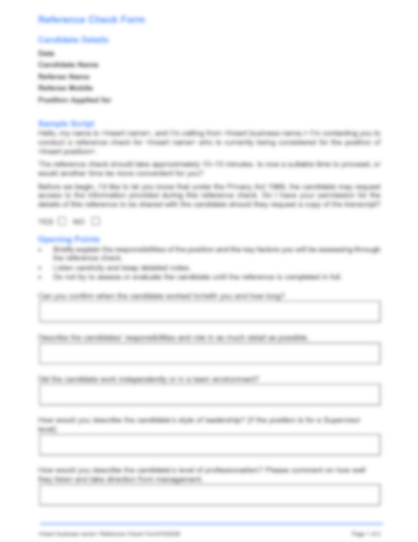 Reference Check Questions