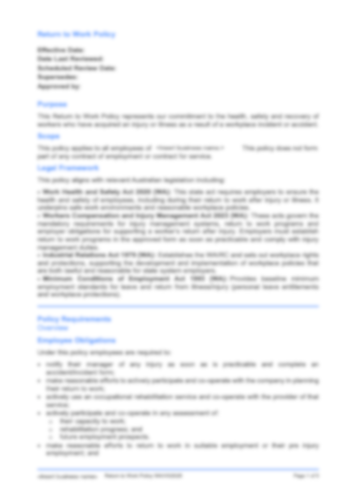 Return to Work Policy