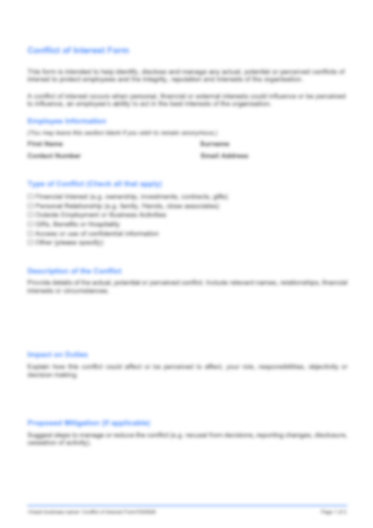 Conflict of Interest Disclosure Form