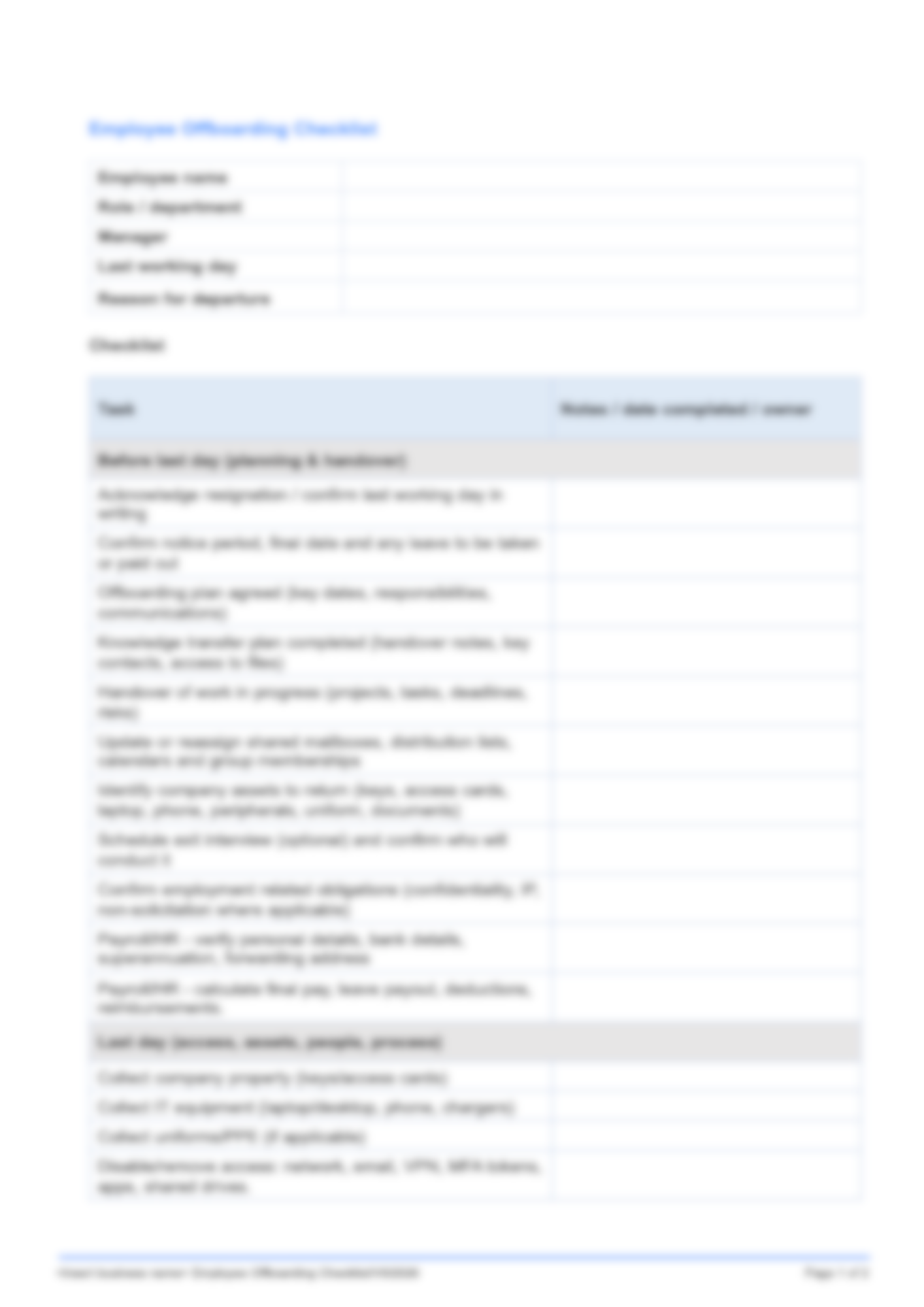 Employee Offboarding Checklist.