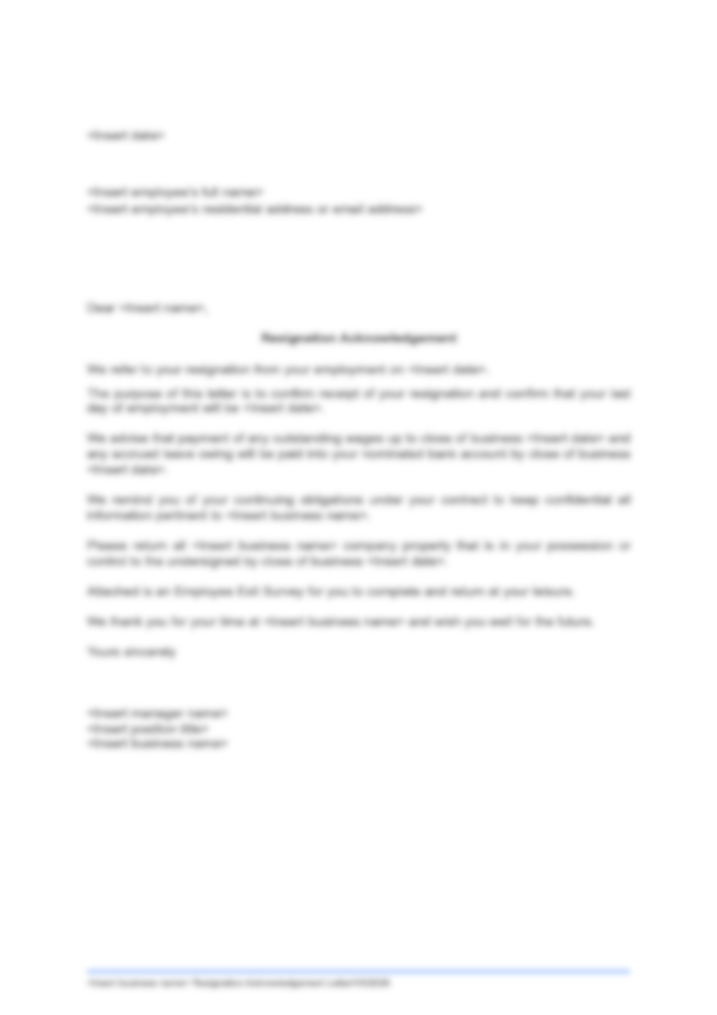 Resignation Acknowledgment Letter